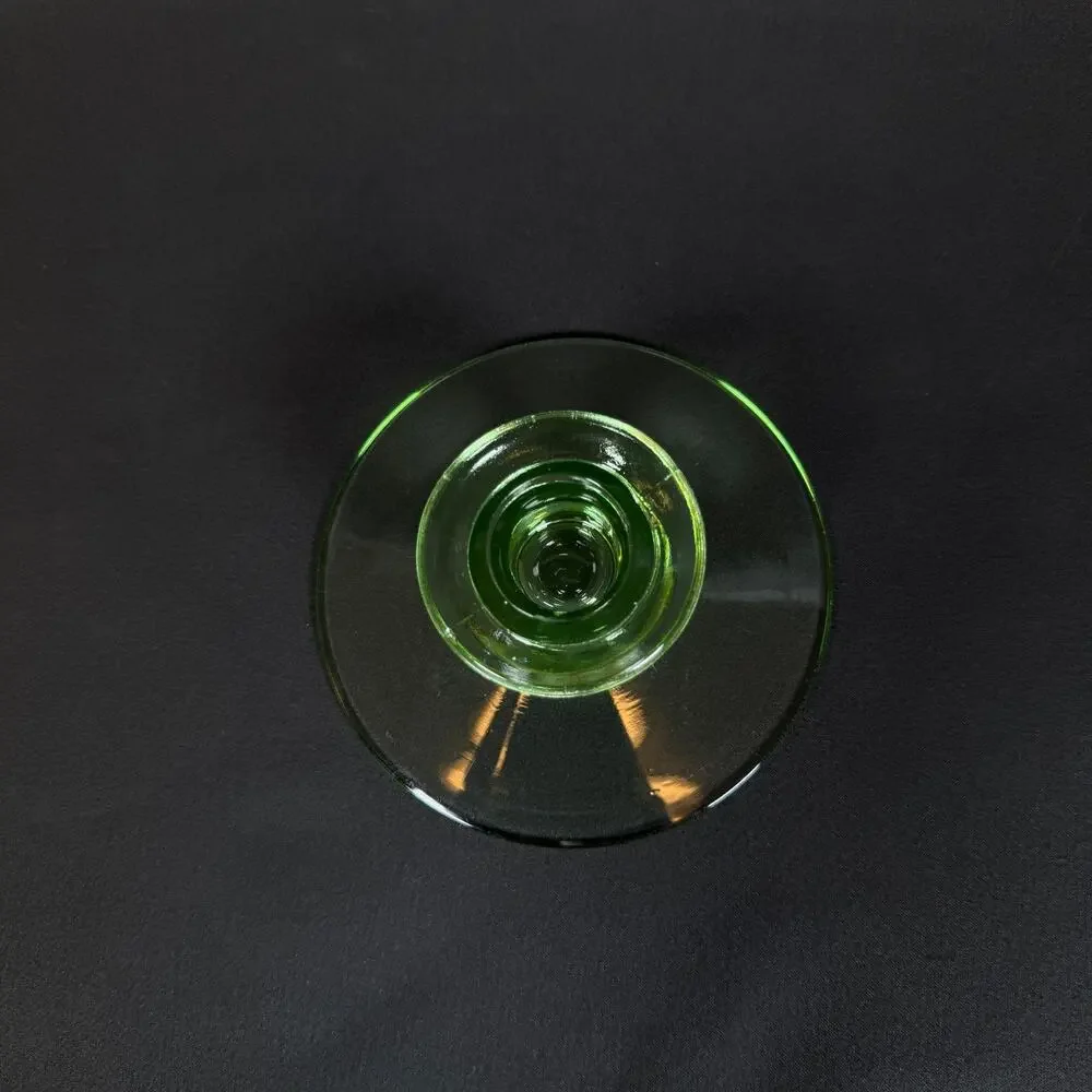 Vintage Green Depression Vaseline Uranium Glass Candle Holder 2